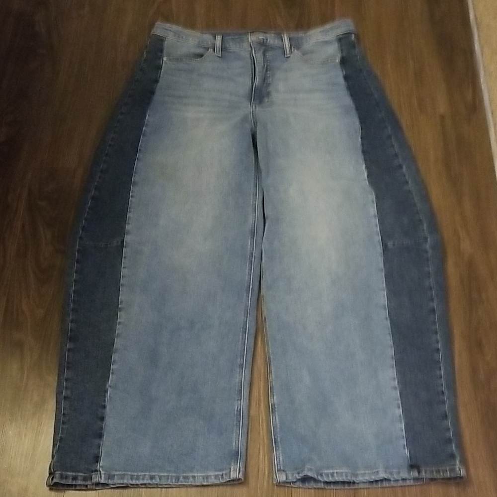SCOOP WOMENS 2-TONE BAGGY BARREL JEANS